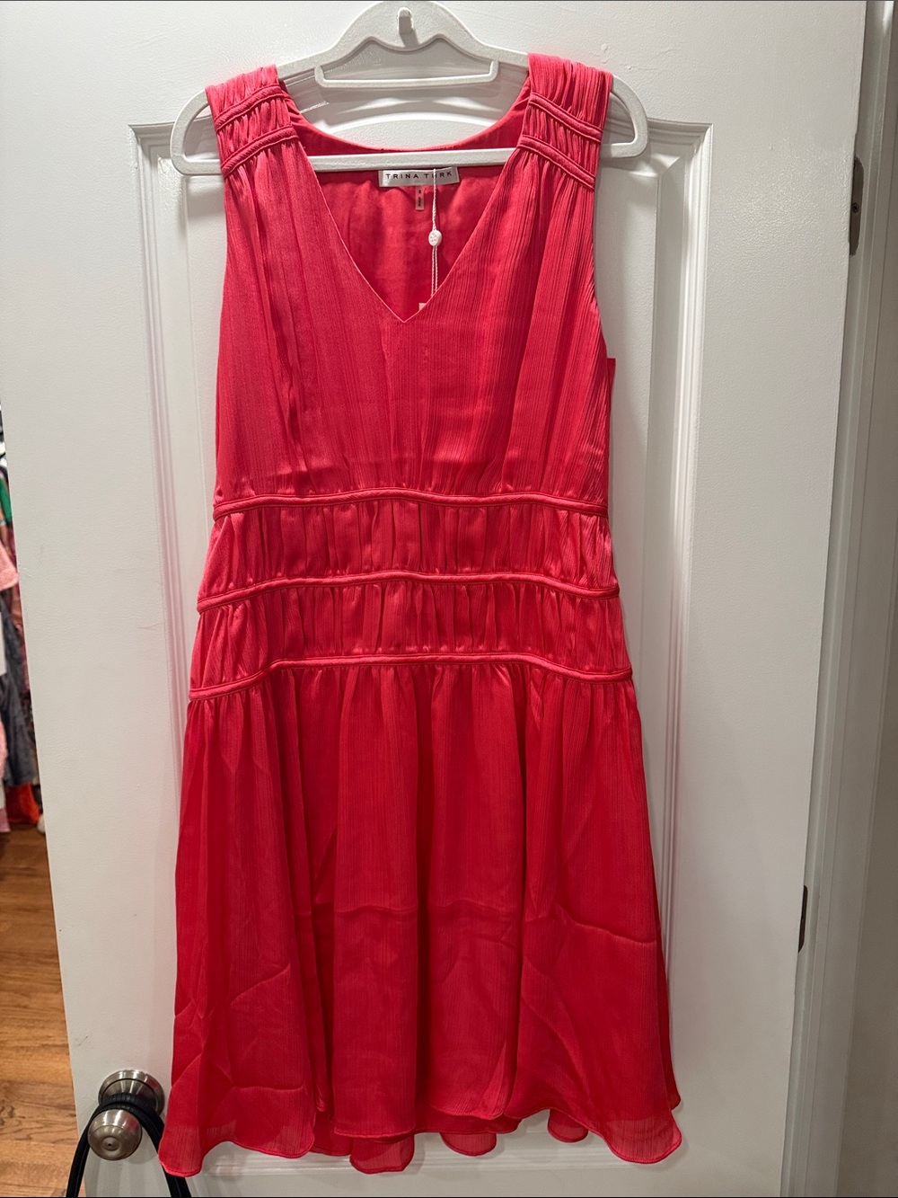 Trina Turk Bright Pink Tiered V-Neck Dress